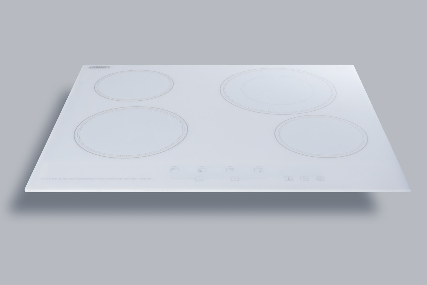 230V 4-burner cooktop in white ceramic Schott glass with digital touch controls and an extra large 8